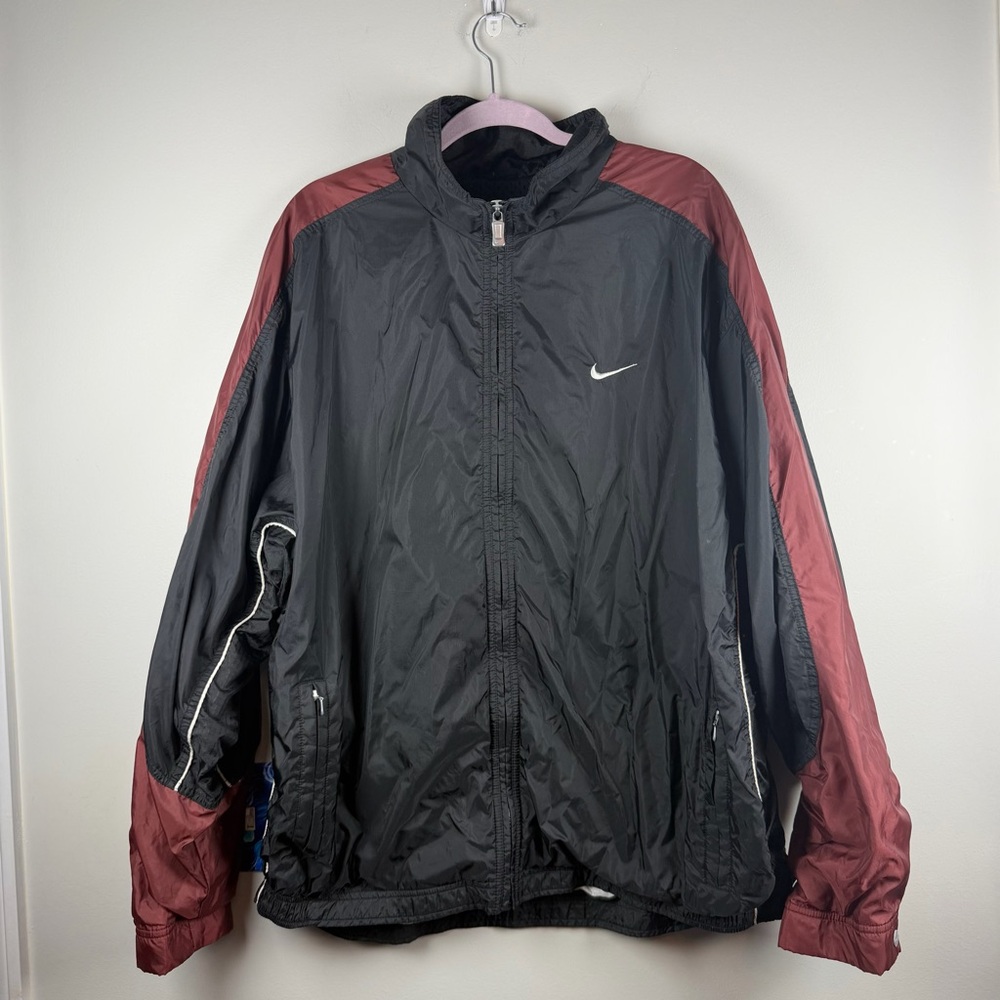 Nike Colorblock Nylon Zip Front Lined Windbreaker Jacket Vintage 90’s 2XL Black